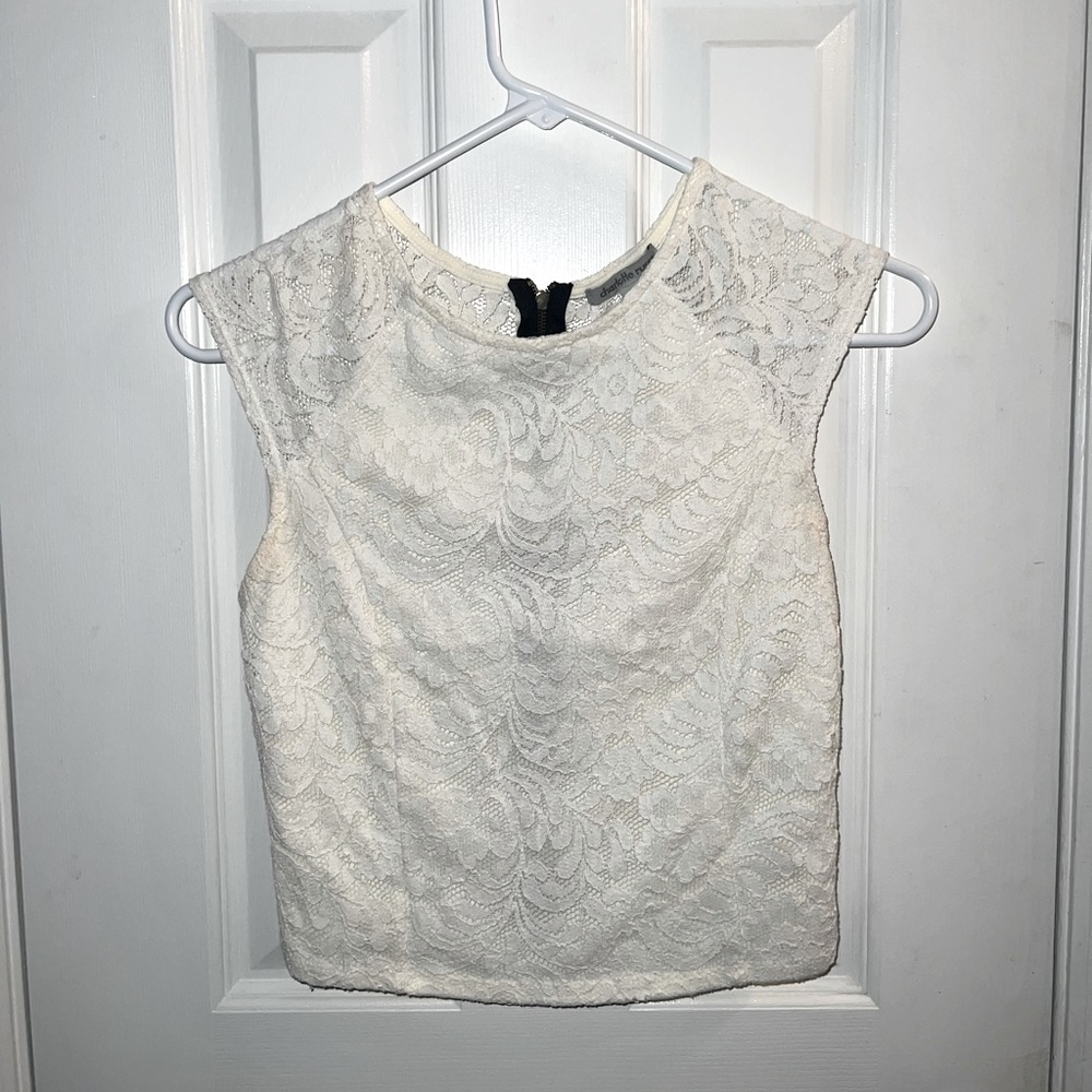 Charlotte Russe white lace zip-up top